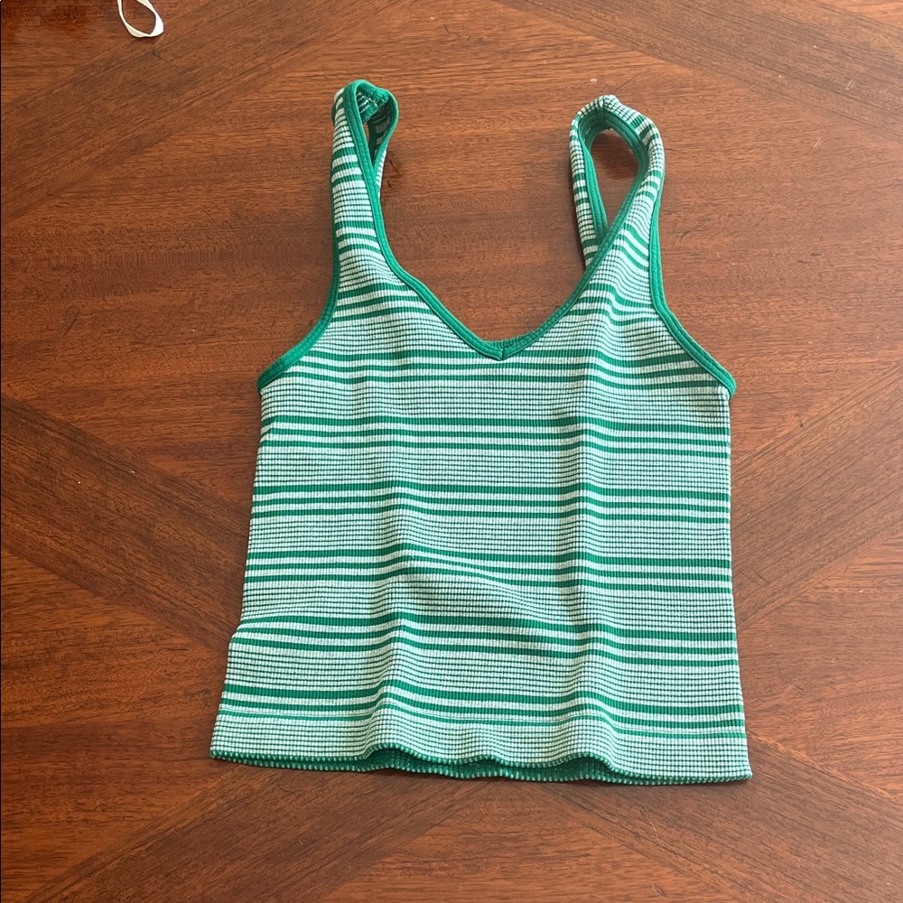 Green Striped Knit Tank Top